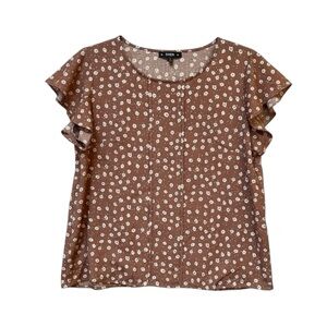 Mauve Pink Ditsy Floral Ruffle Flounce Sleeve Blouse Lightweight | SHEIN